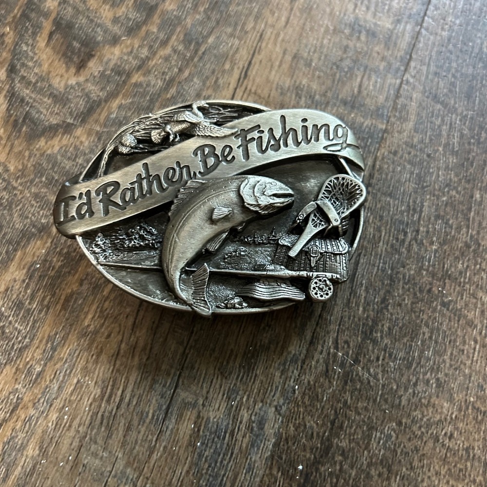 Vintage 1985 Siskiyou Buckle Co Id Rather Be Fishing Trout Belt Buckle M-30